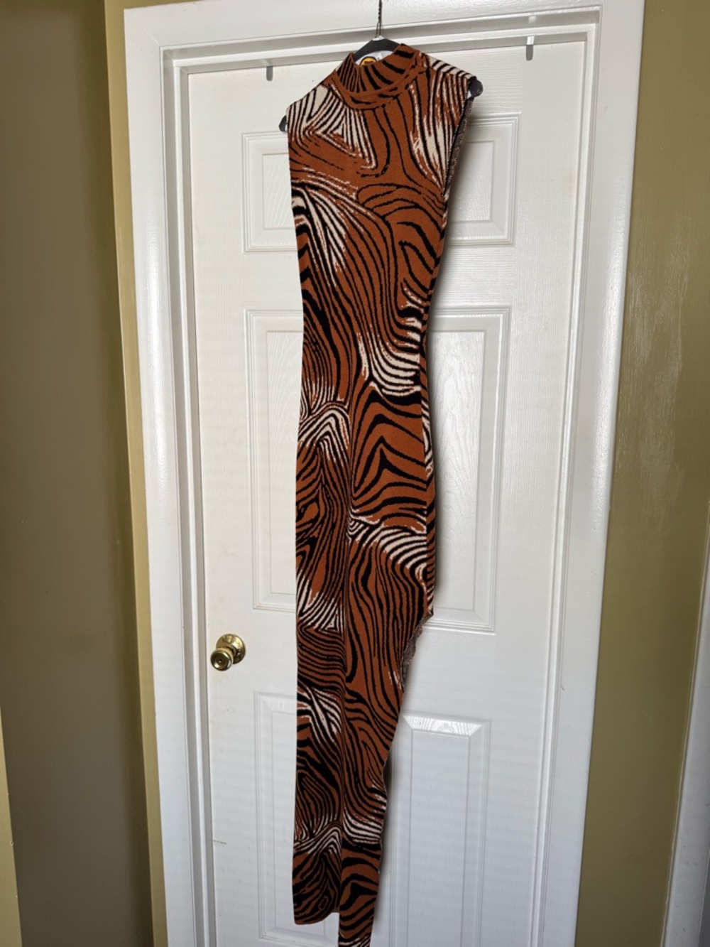 Sleeveless Asymmetrical Brown Zebra-Print Dress